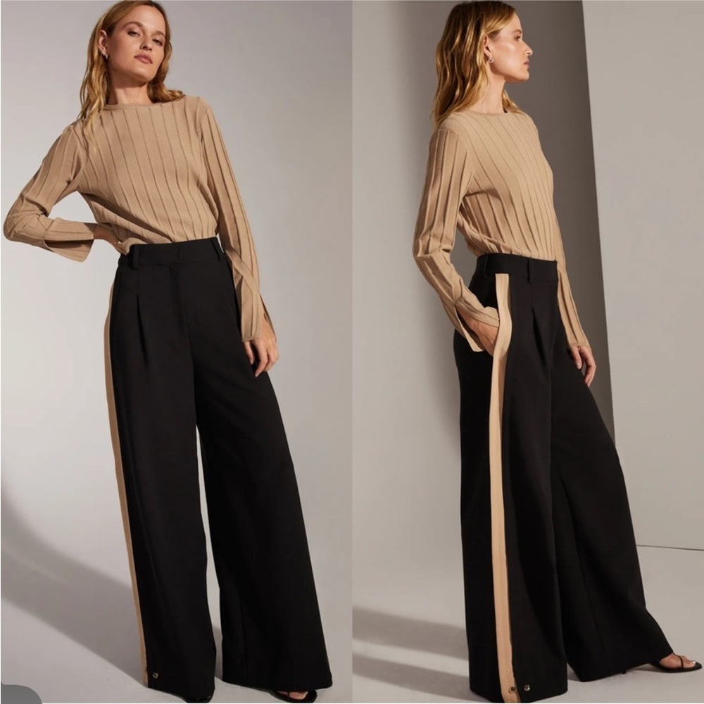 Favorite Daughter The Margaret High Rise Wide Leg Pants Black / Beige Size 0 NWT
